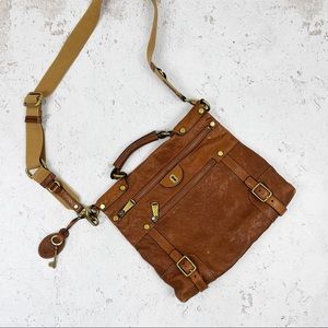 Fossil Emilia Rare Brown Leather Key Top Handle Crossbody Satchel